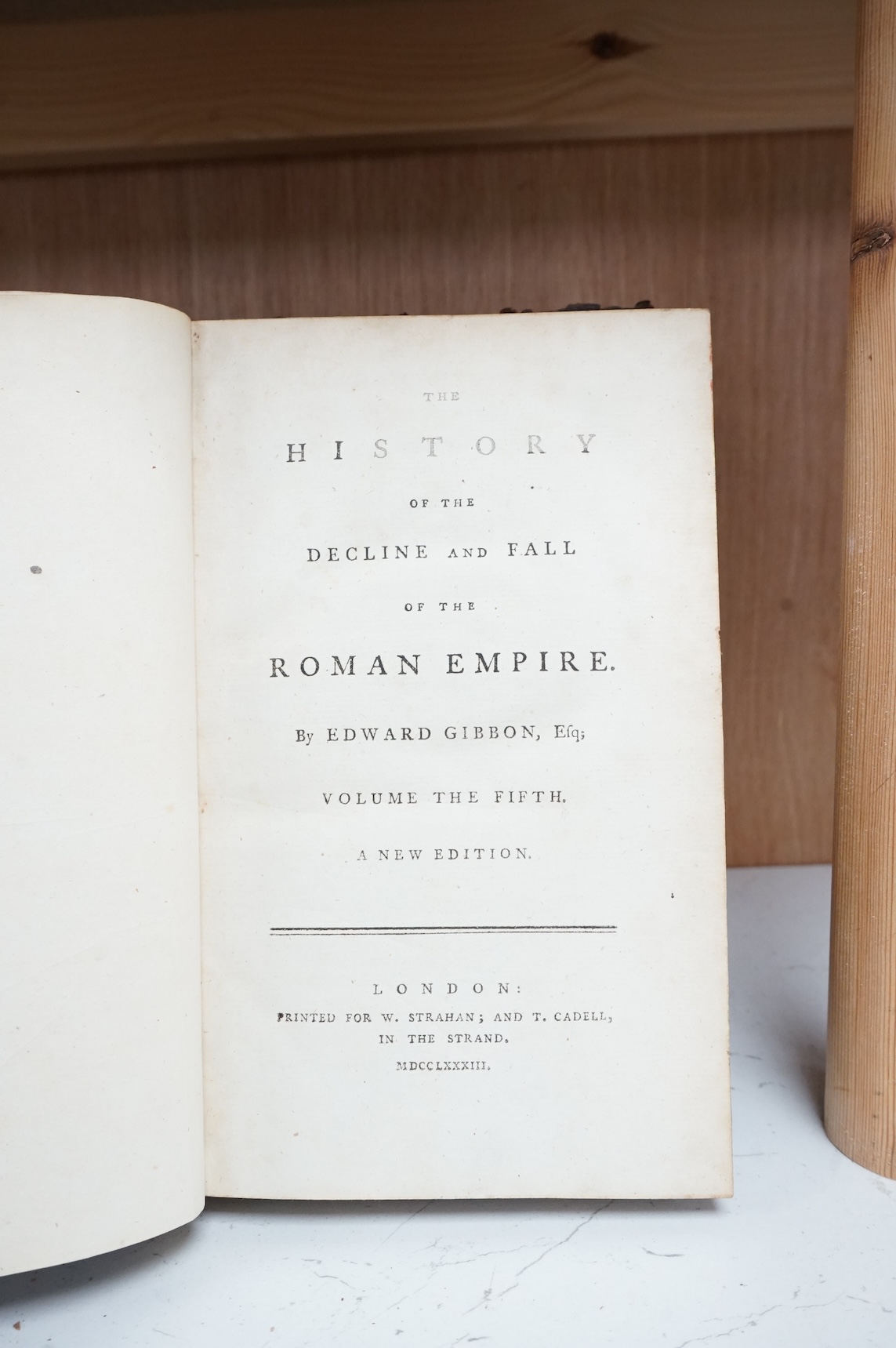 Gibbon, Edward - The History of the Decline and Fall of the Roman Empire. new edition, 6 vols. (title page for first vol. not present). 2 folded maps; contemp. gilt decorated tree calf, marbled edges, 1783.
